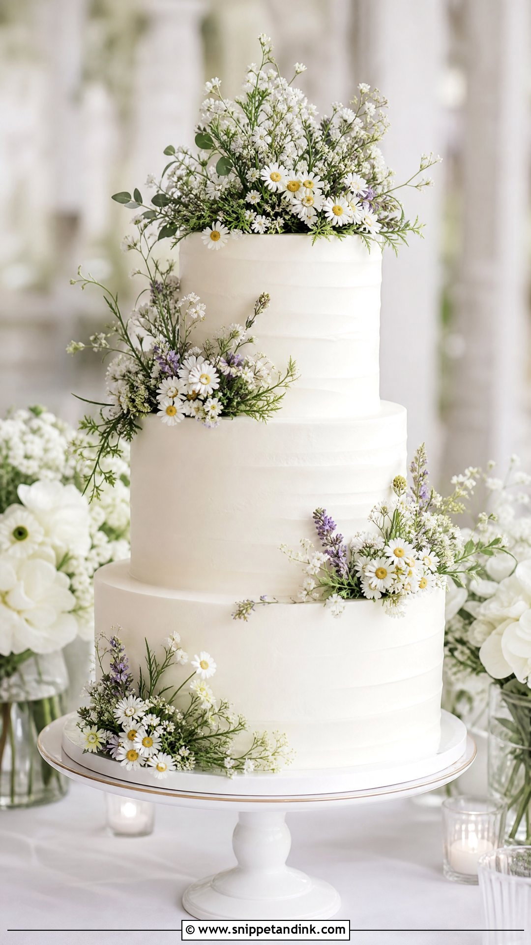 White Wildflower Wedding Cake - Snippet and Ink - 20 Wildflower Wedding Cake Ideas