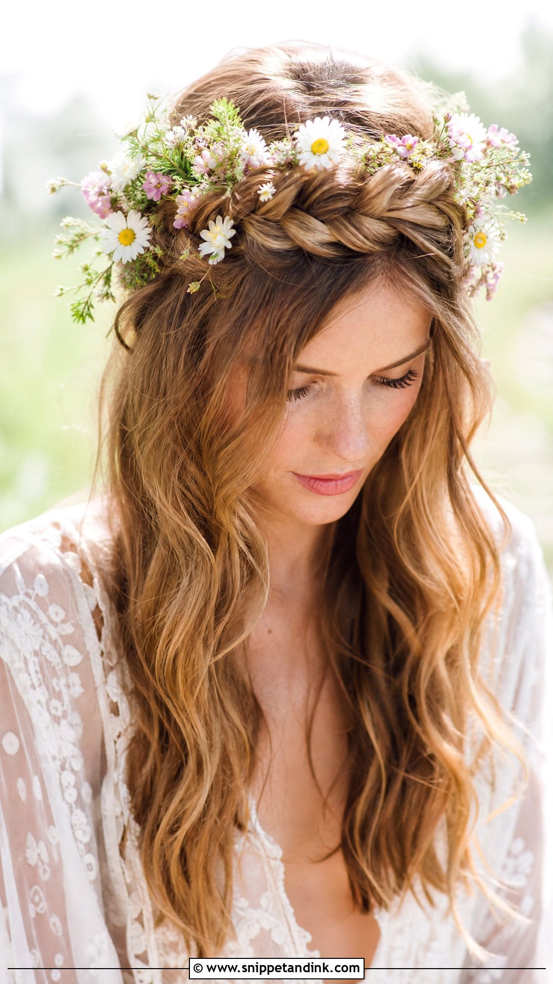 Wildflower Boho Braided Crown - Snippet and Ink - 20 Bridal Hair Flower Ideas