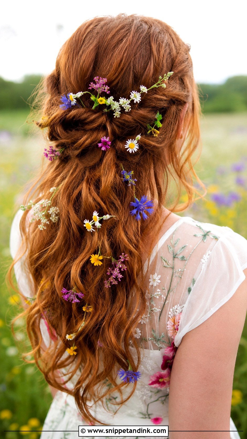 Wildflower Cascade Half Up - Snippet and Ink - 20 Fantasy Wedding Hair Ideas