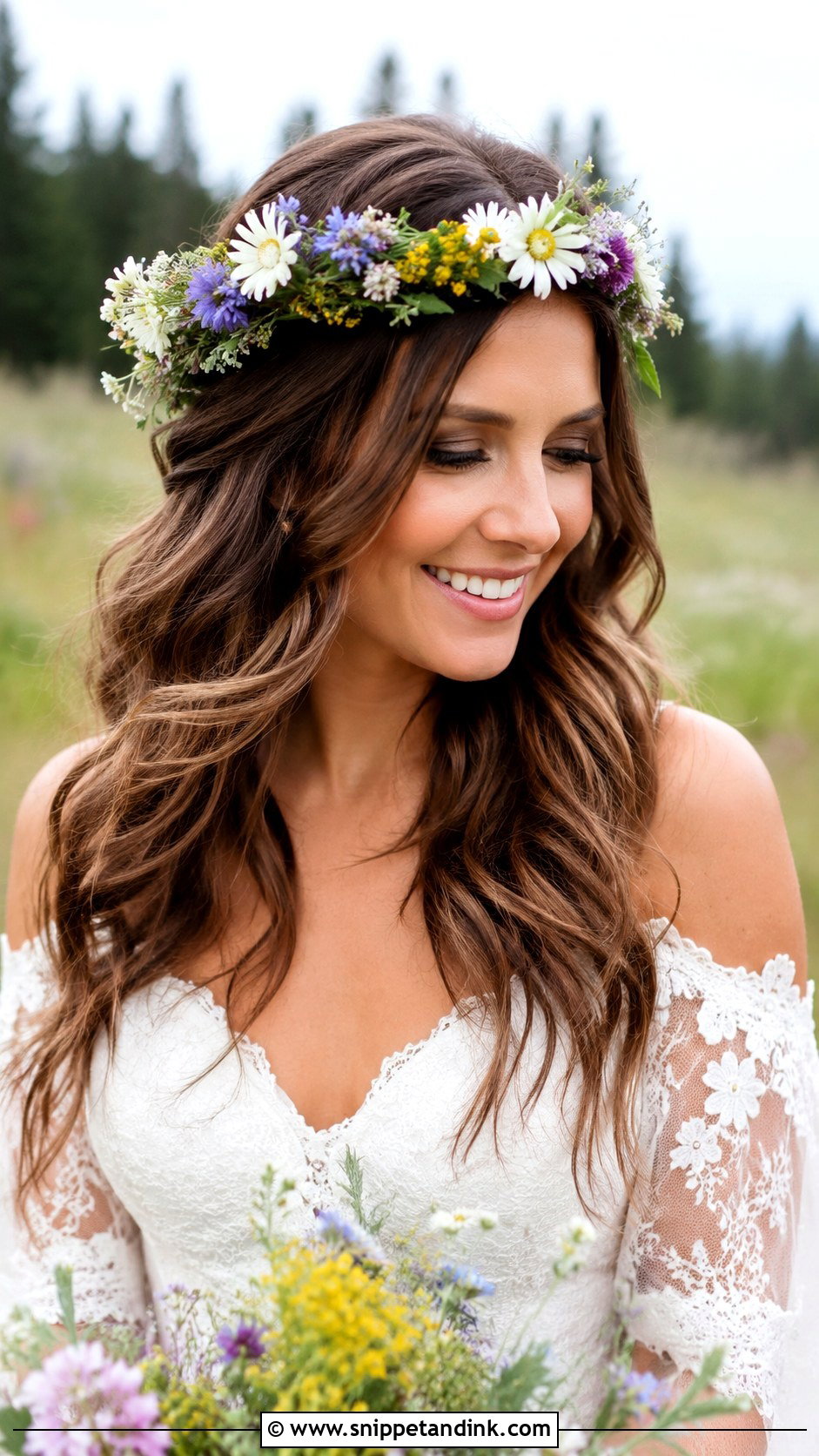 Wildflower Crown Wedding Hairstyle - Snippet and Ink - 15 Wedding Flower Crown Hairstyles