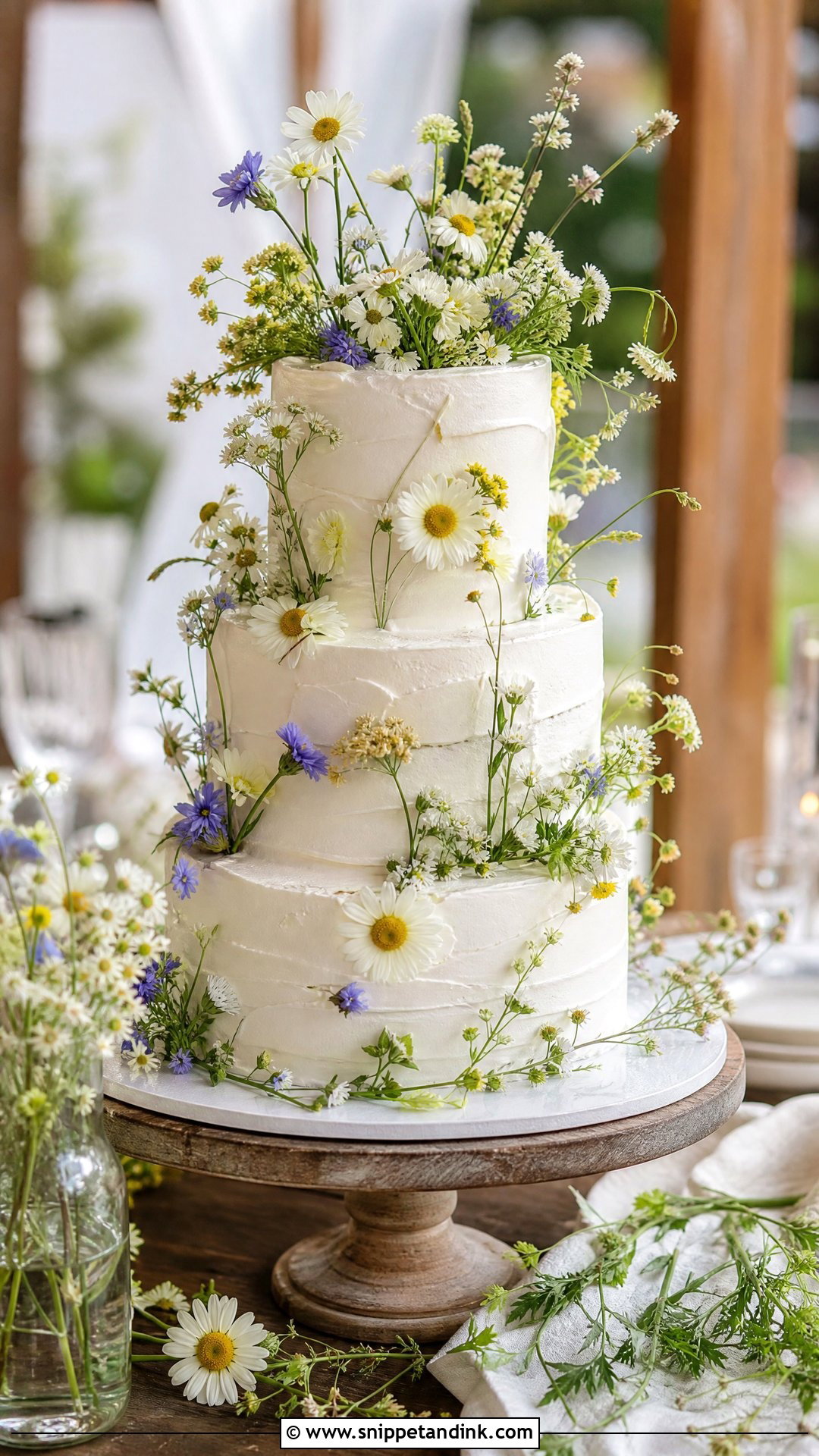 Wildflower Daisy Wedding Cake - Snippet and Ink - 25 Daisy Themed Cake Ideas for Wedding