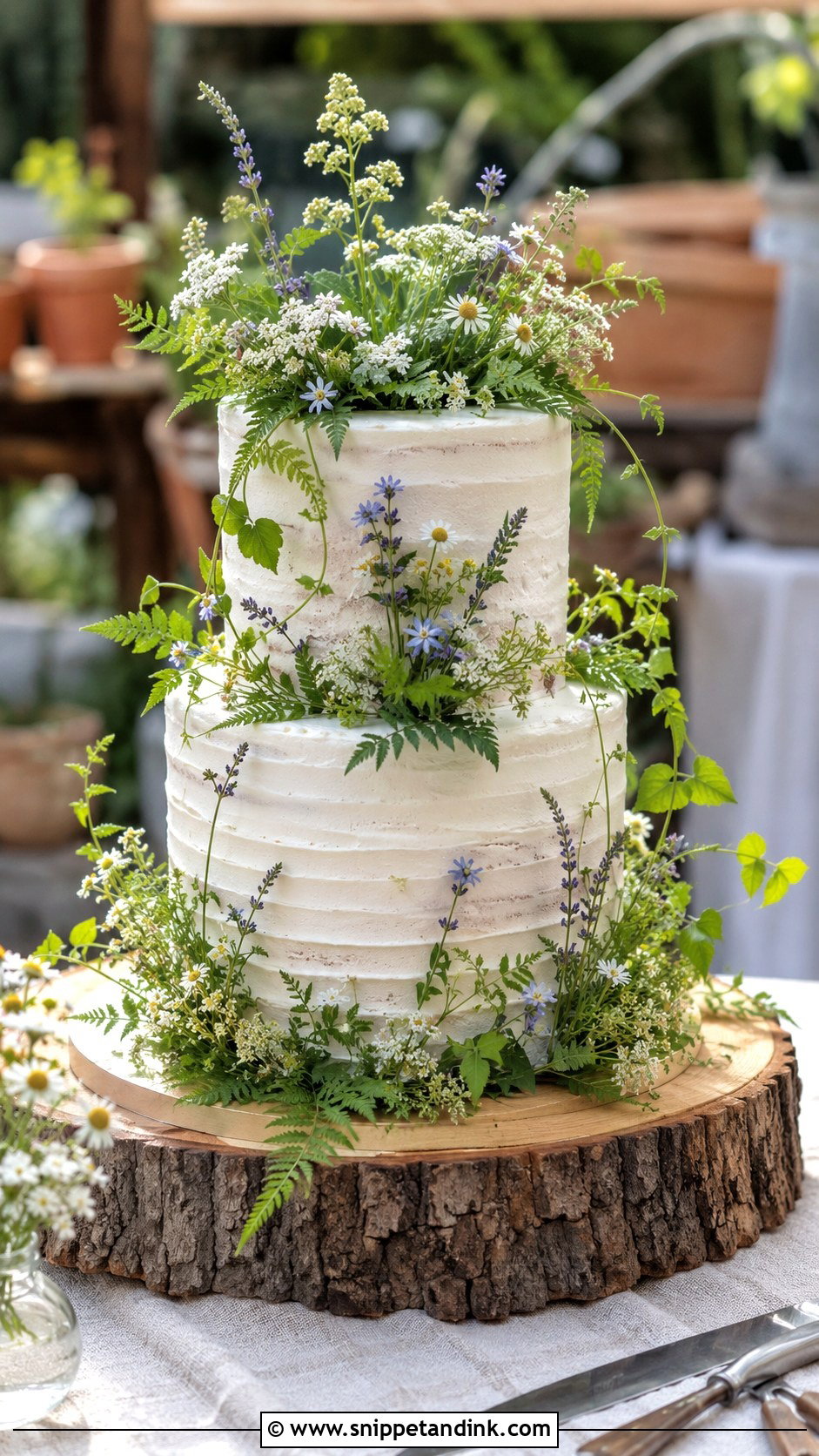 Wildflower Greenery Wedding Cake - Snippet and Ink - 25 Rustic Greenery Wedding Cake Ideas
