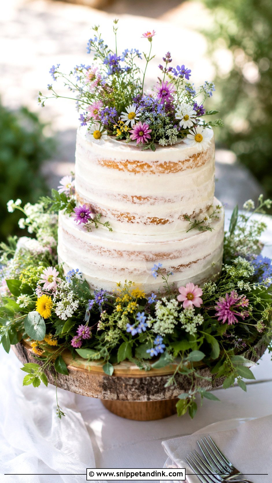 Wildflower Wedding Cake - Snippet and Ink - 20 Flowers Around Cake Ideas for Wedding