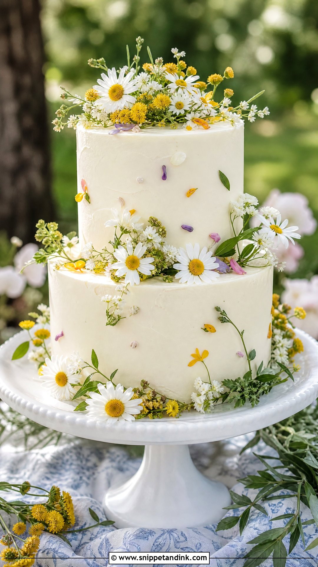 Wildflower Wedding Cake With Daisies - Snippet and Ink - 20 Wildflower Cakes for Wedding