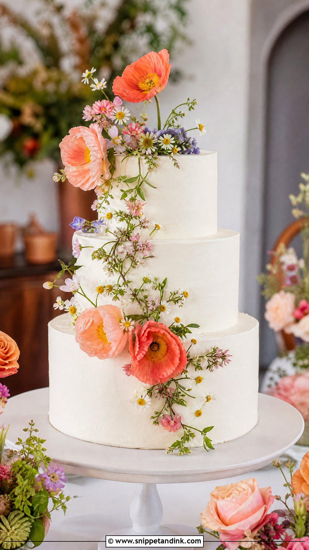 Wildflower Wedding Cake With Poppies - Snippet and Ink - 20 Wildflower Cakes for Wedding