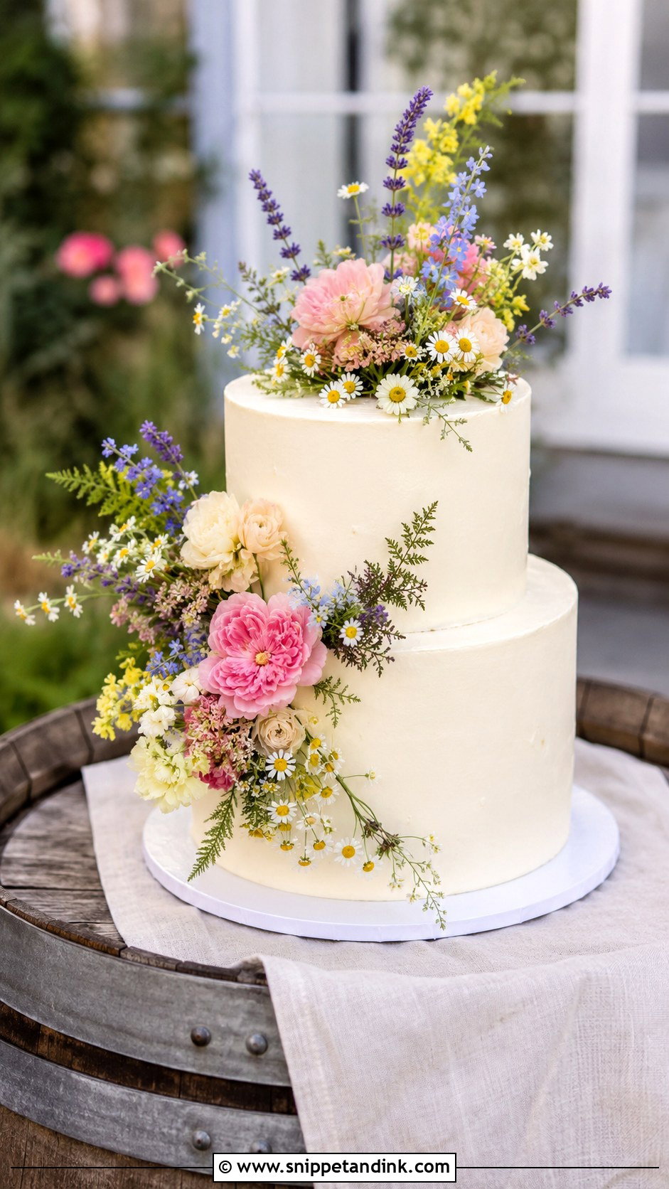 Wildflower Wedding Cake on Barrel - Snippet and Ink - 20 Wedding Cake Ideas on Barrel