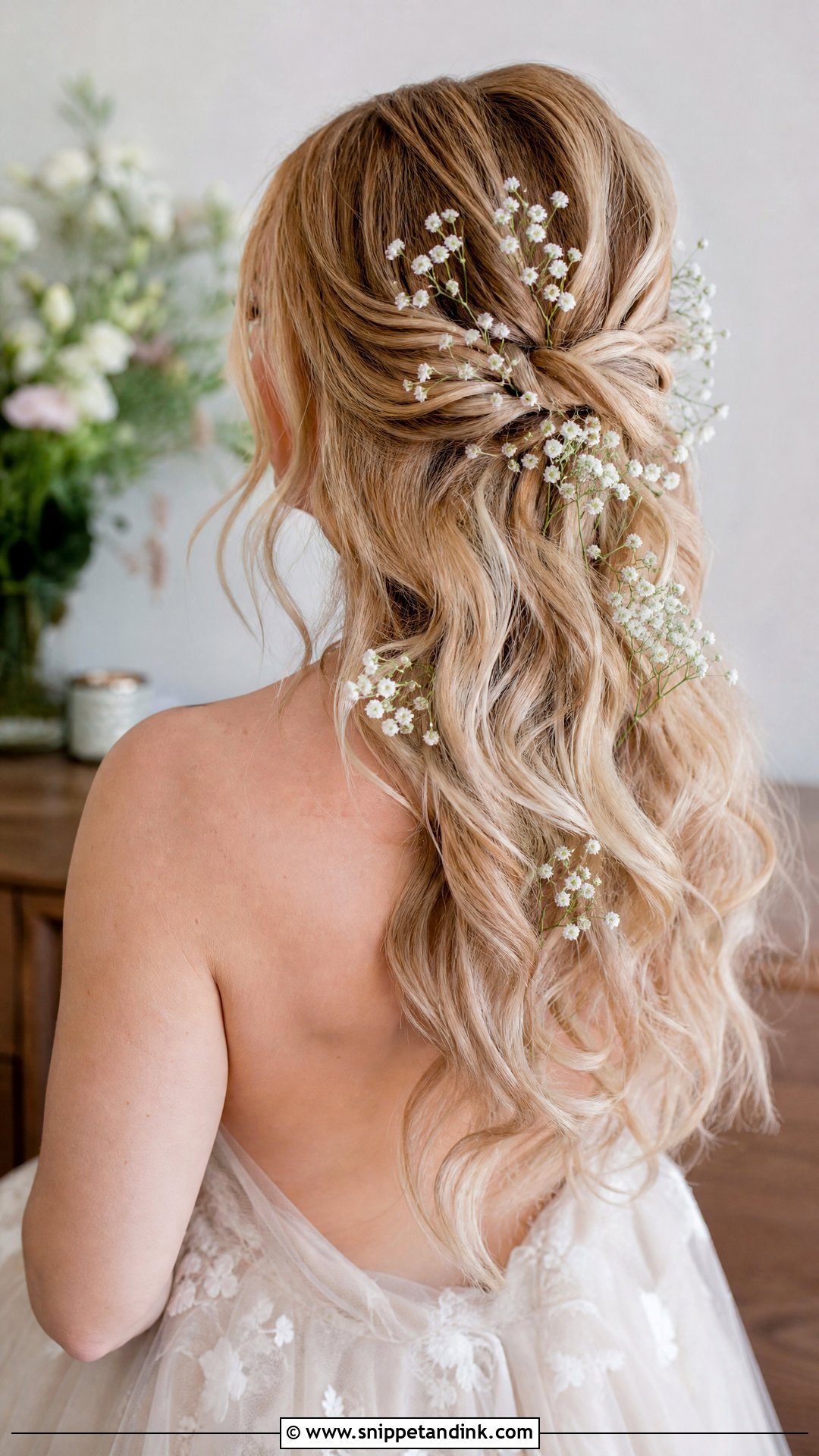 Wildflower Wedding Hair With Babys Breath - Snippet and Ink - 20 Wildflower Wedding Hair Ideas