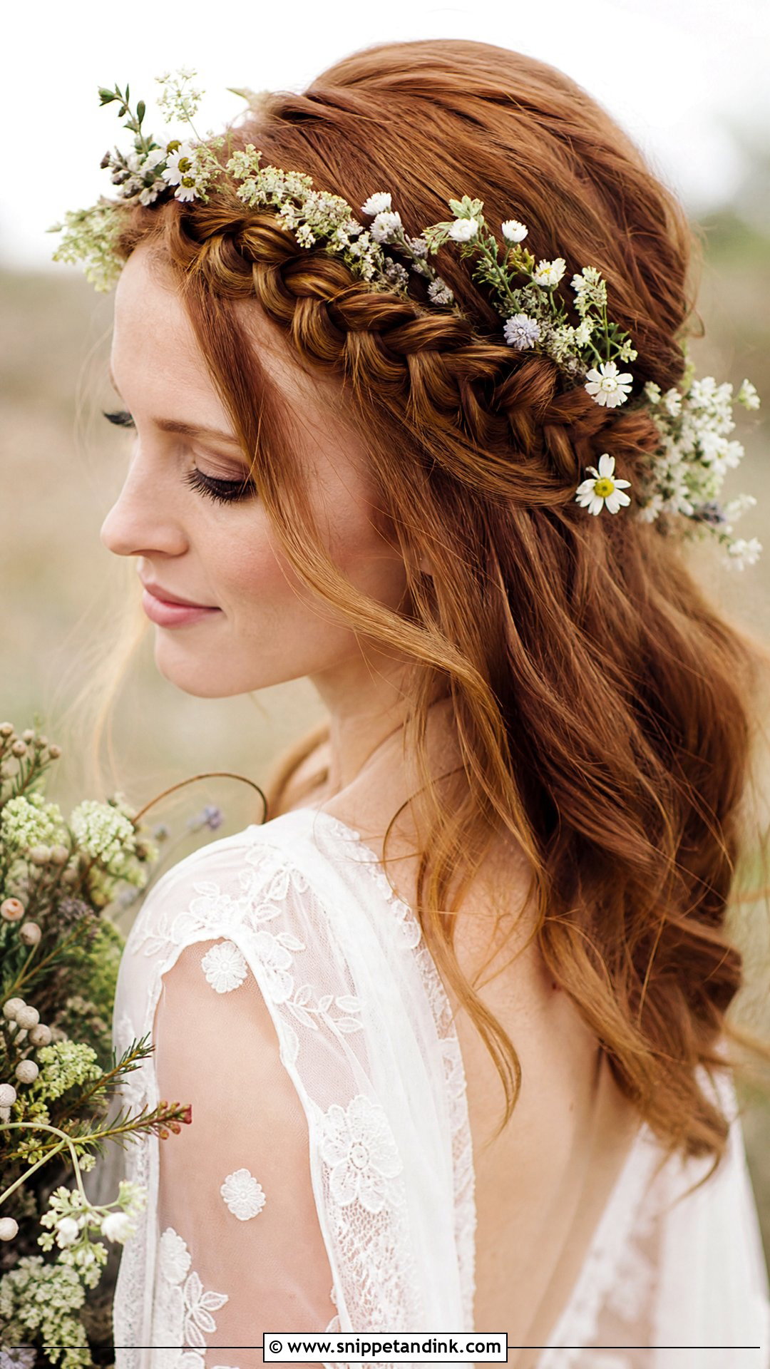 Wildflower Wedding Hair With Braided Crown - Snippet and Ink - 20 Wildflower Wedding Hair Ideas