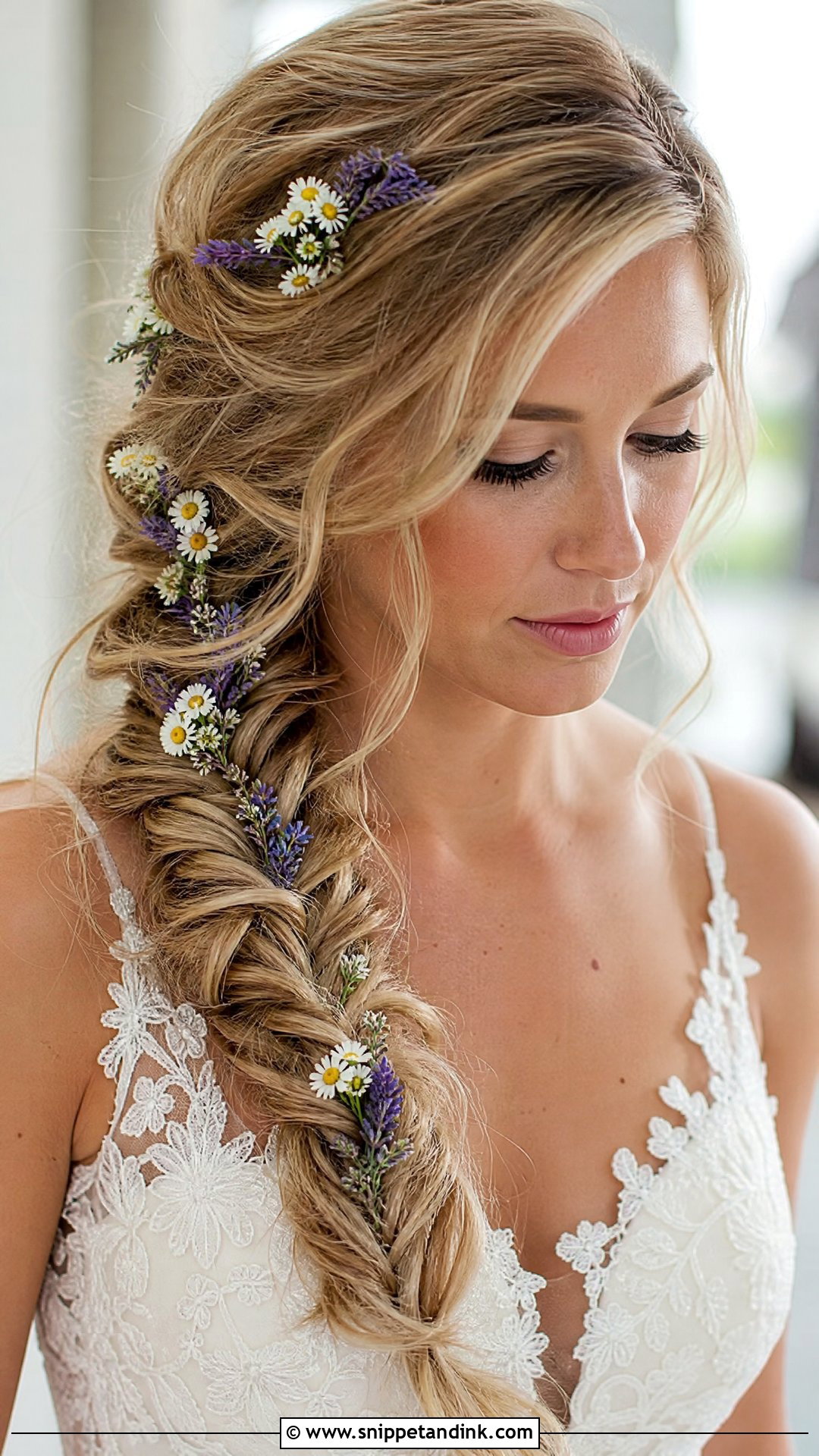 Wildflower Wedding Hair With Fishtail Braid - Snippet and Ink - 20 Wildflower Wedding Hair Ideas