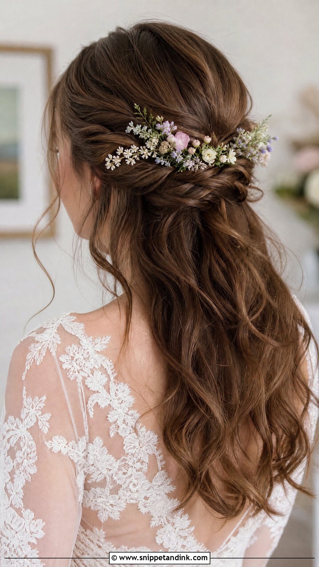 Wildflower Wedding Hair With Half Up Half Down - Snippet and Ink - 20 Wildflower Wedding Hair Ideas