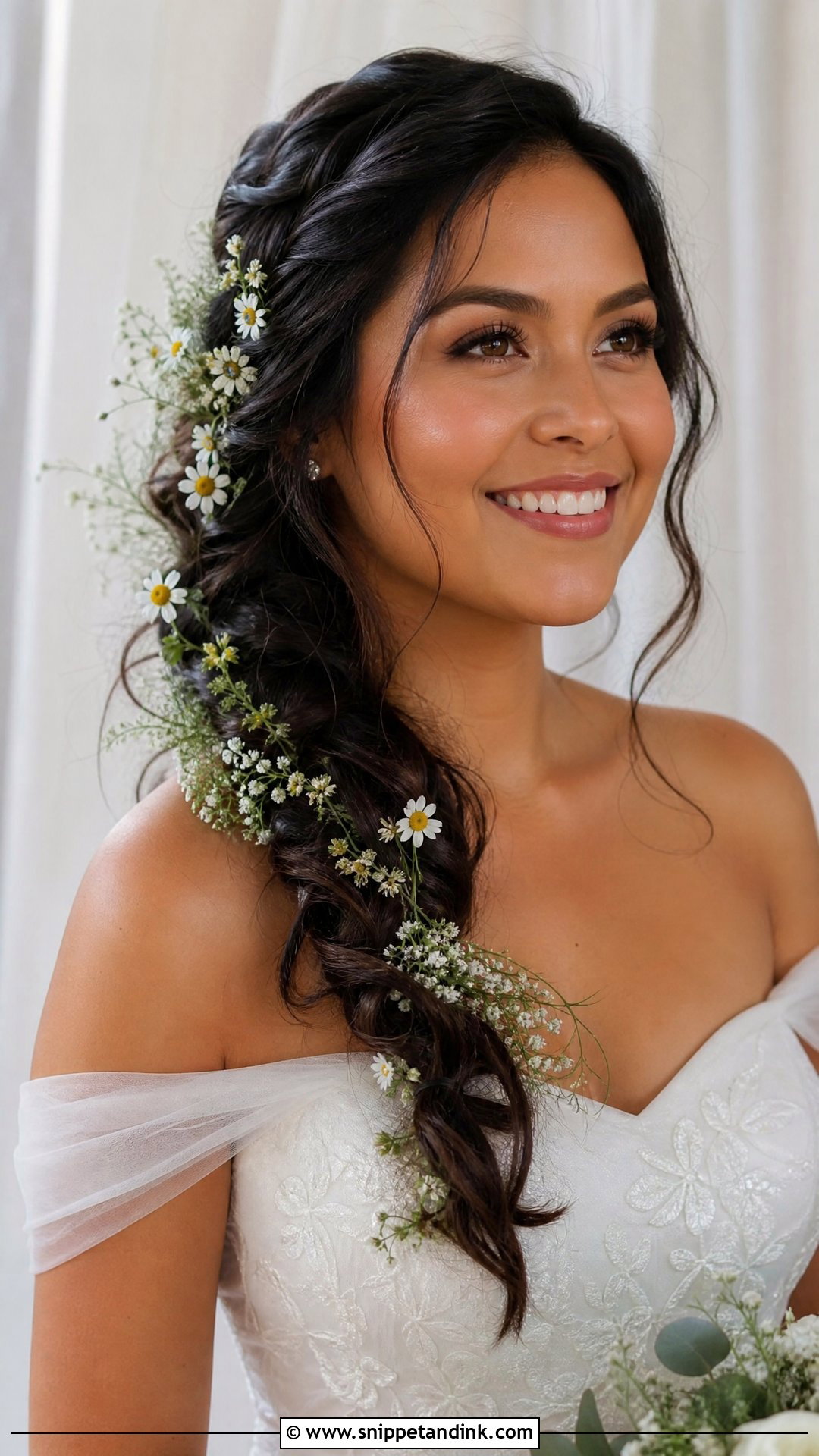 Wildflower Wedding Hair With Side Braid - Snippet and Ink - 20 Wildflower Wedding Hair Ideas