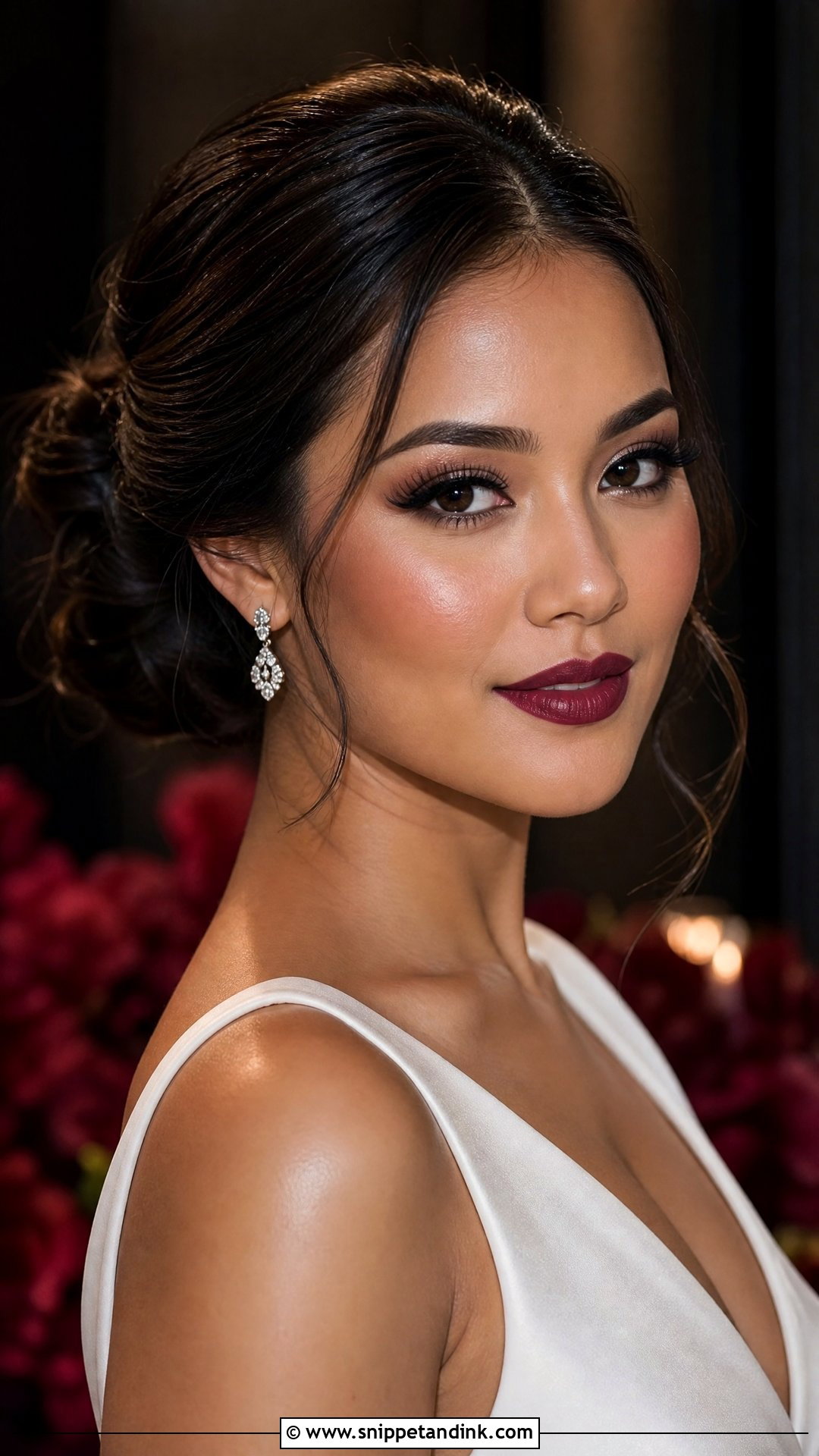 Wine Berry Bridal Lip Combo With Dramatic Makeup - Snippet and Ink - 25 Bridal Lip Combo Ideas