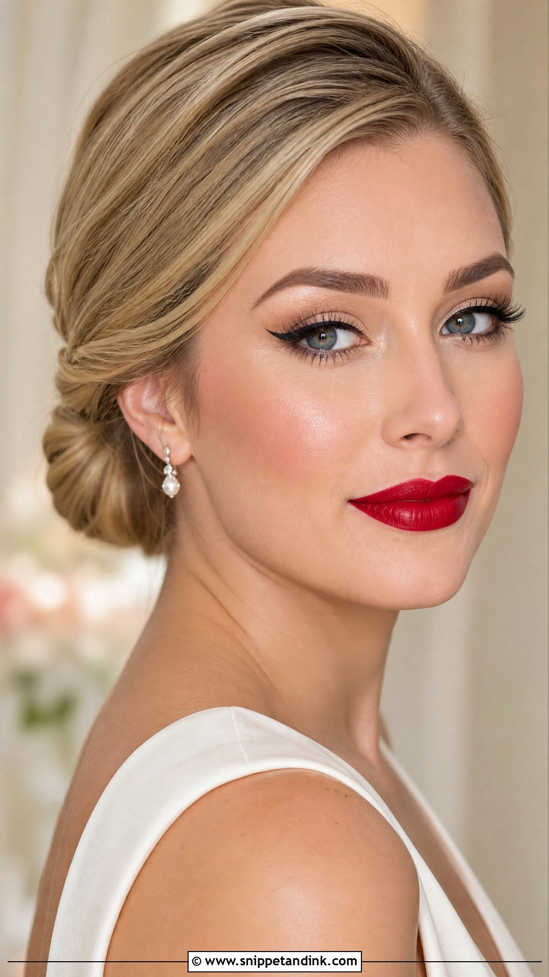 Winged Liner Wedding Makeup With Red Lipstick - Snippet and Ink - 20 Wedding Makeup Red Lipstick Ideas