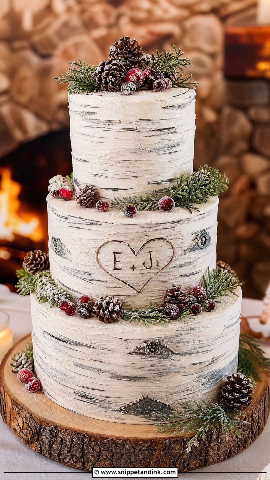 Winter Birch Bark Wedding Cake - Snippet and Ink - 20 Winter Wedding Cake Ideas