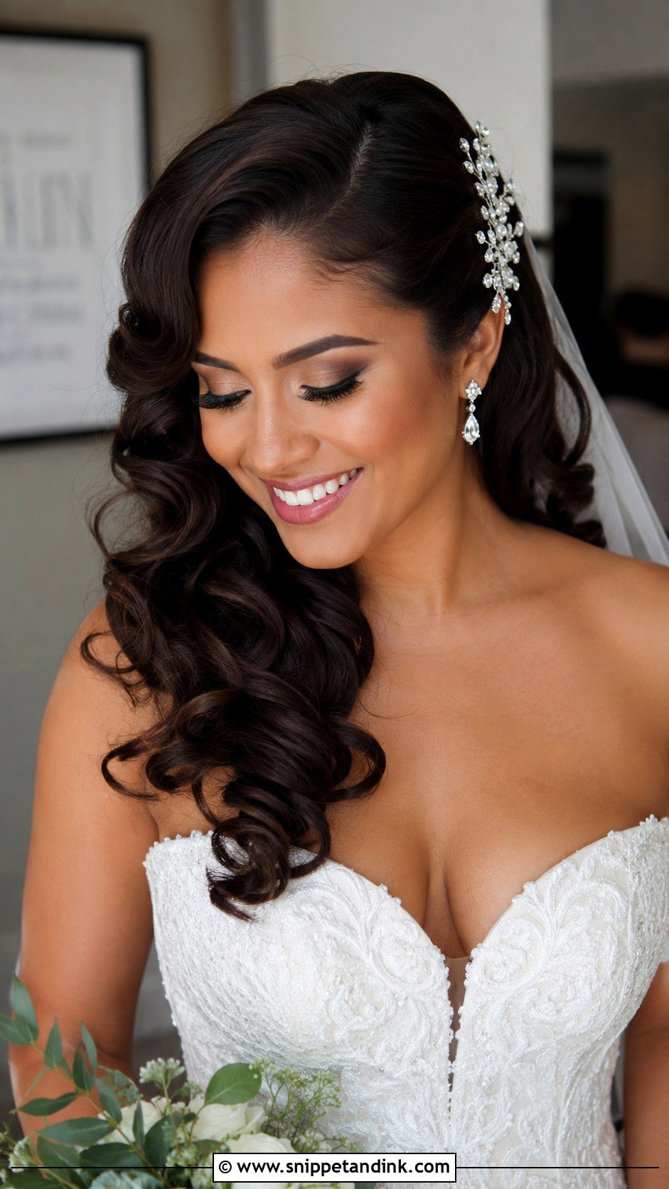 Winter Bridal Side Swept Curls - Snippet and Ink - 15 Winter Bridal Hair Ideas