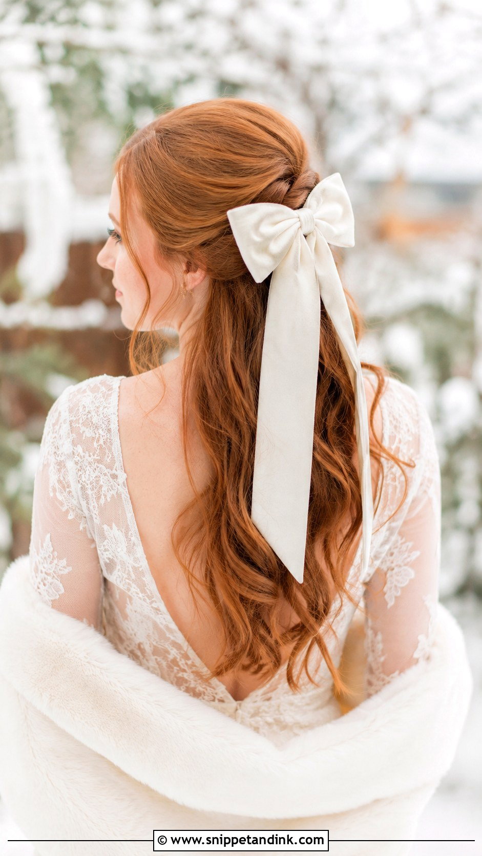 Winter Bridal Velvet Bow Hair - Snippet and Ink - 15 Winter Bridal Hair Ideas