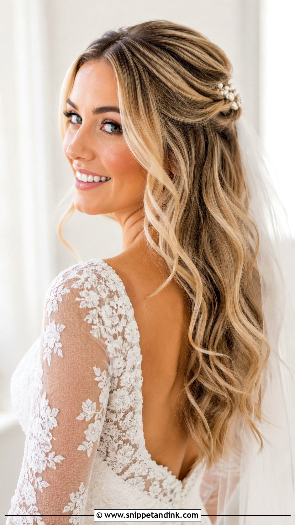 Winter Bride Half Up Half Down Hair - Snippet and Ink - 15 Winter Bride Hairstyles