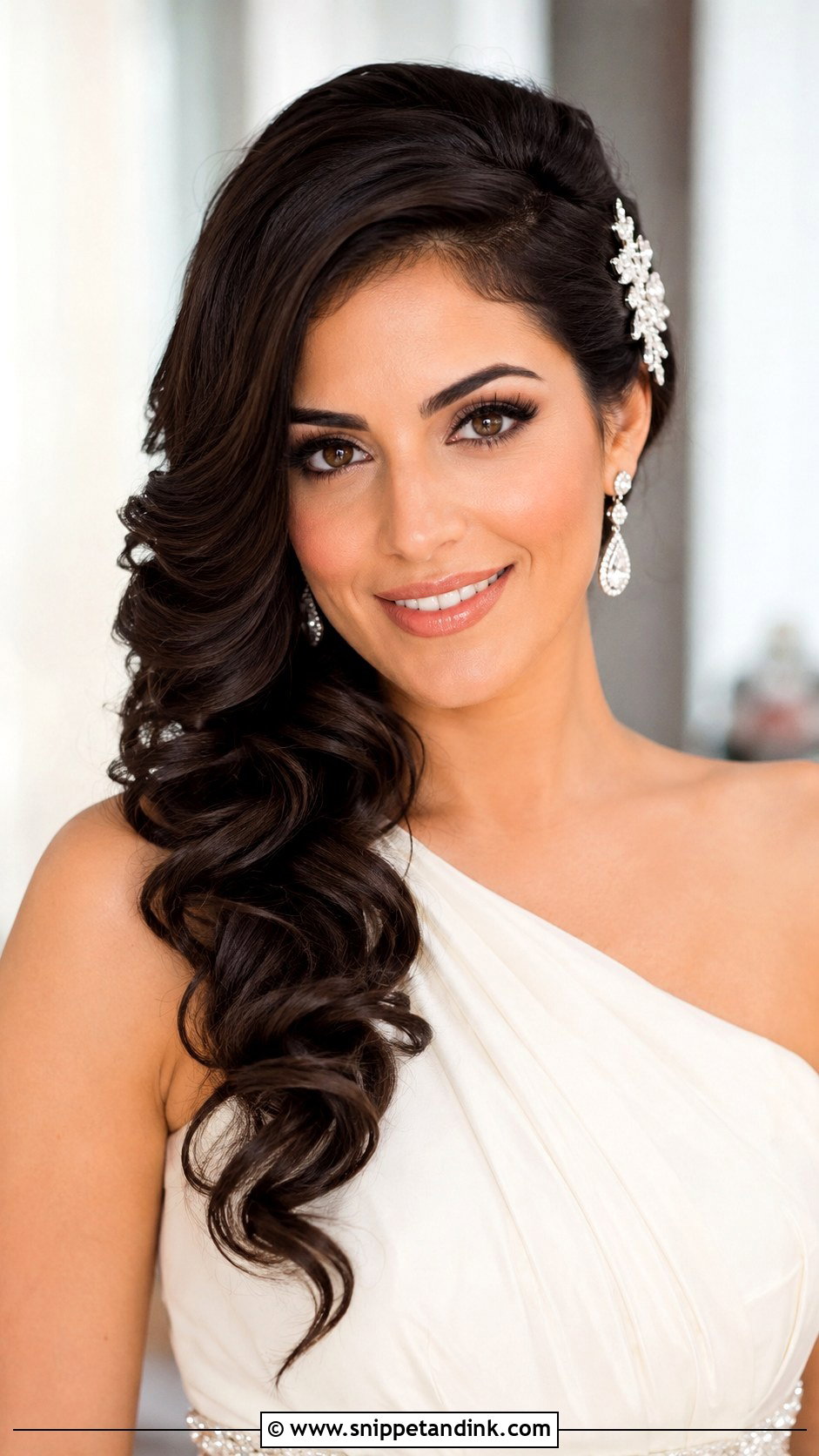 Winter Bride Side Swept Hair - Snippet and Ink - 15 Winter Bride Hairstyles