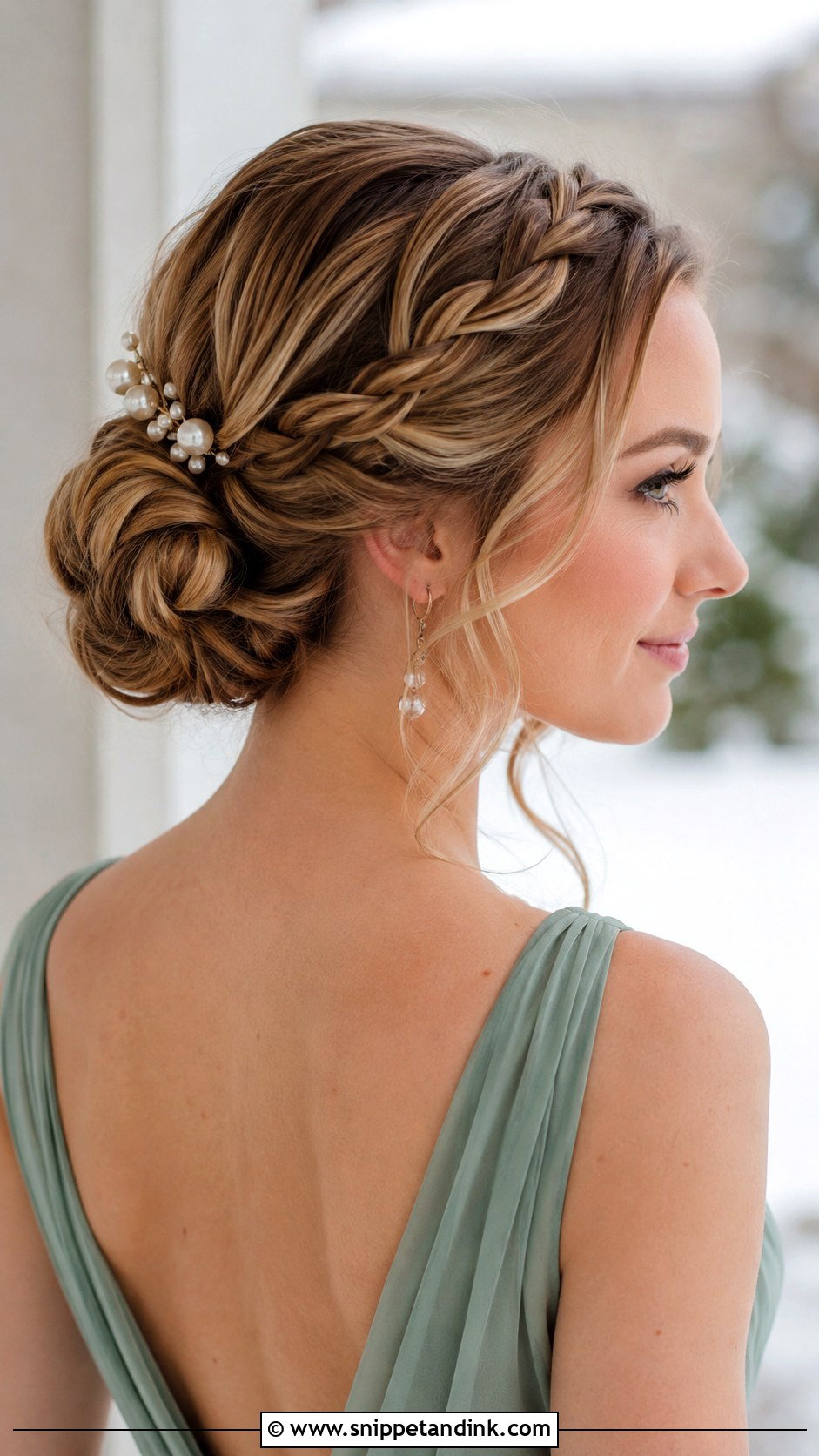 Winter Bridesmaid Braided Bun - Snippet and Ink - 20 Winter Bridesmaid Hair Ideas