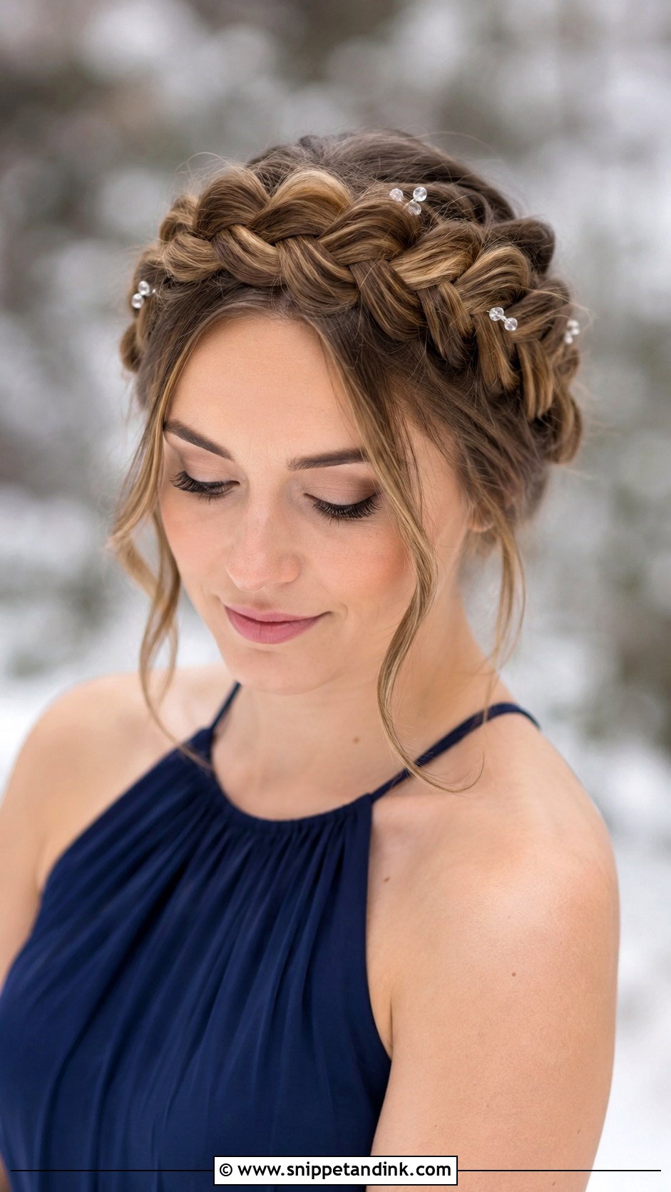 Winter Bridesmaid Crown Braid - Snippet and Ink - 20 Winter Bridesmaid Hair Ideas