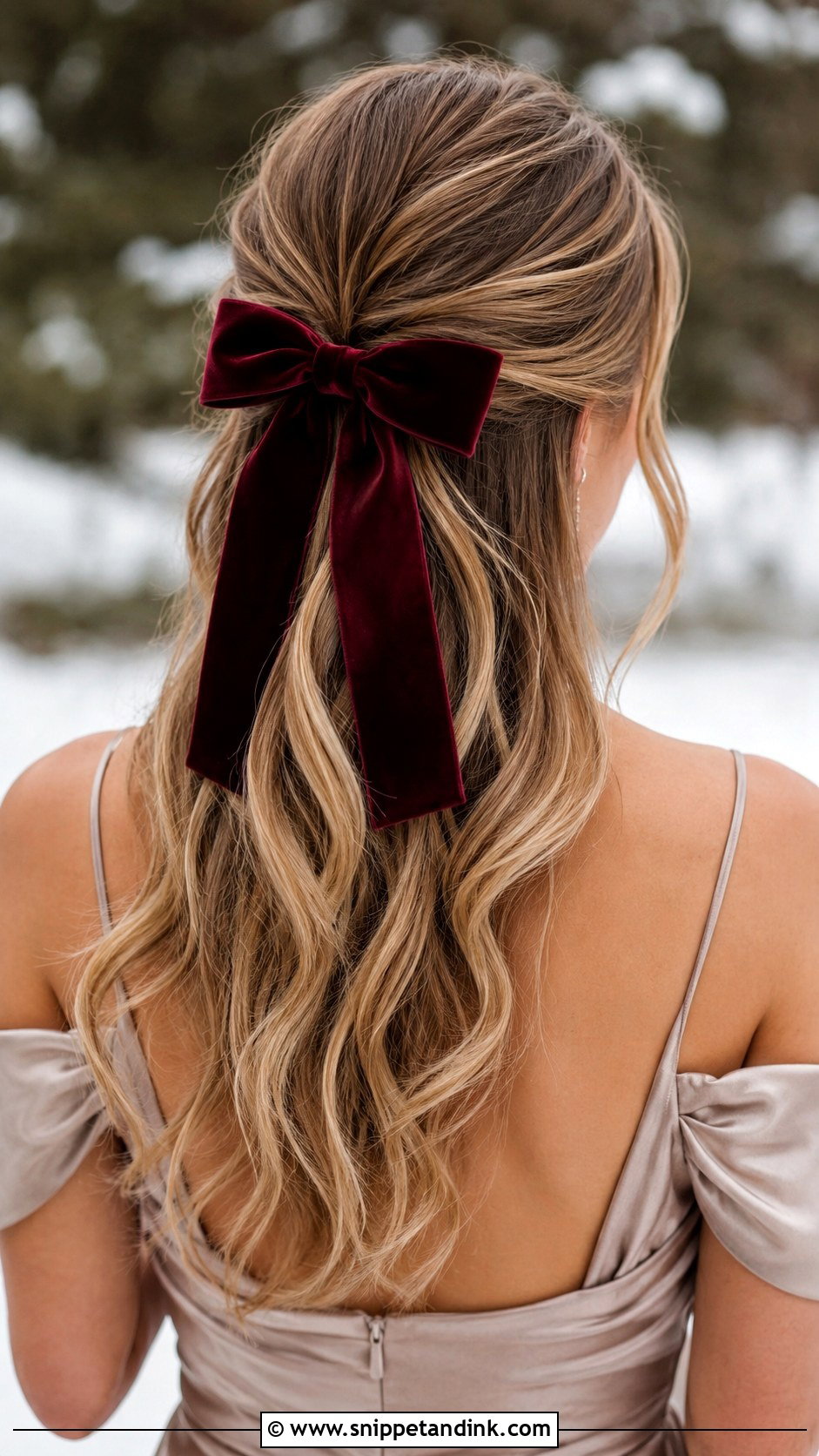 Winter Bridesmaid Velvet Bow Hair - Snippet and Ink - 20 Winter Bridesmaid Hair Ideas