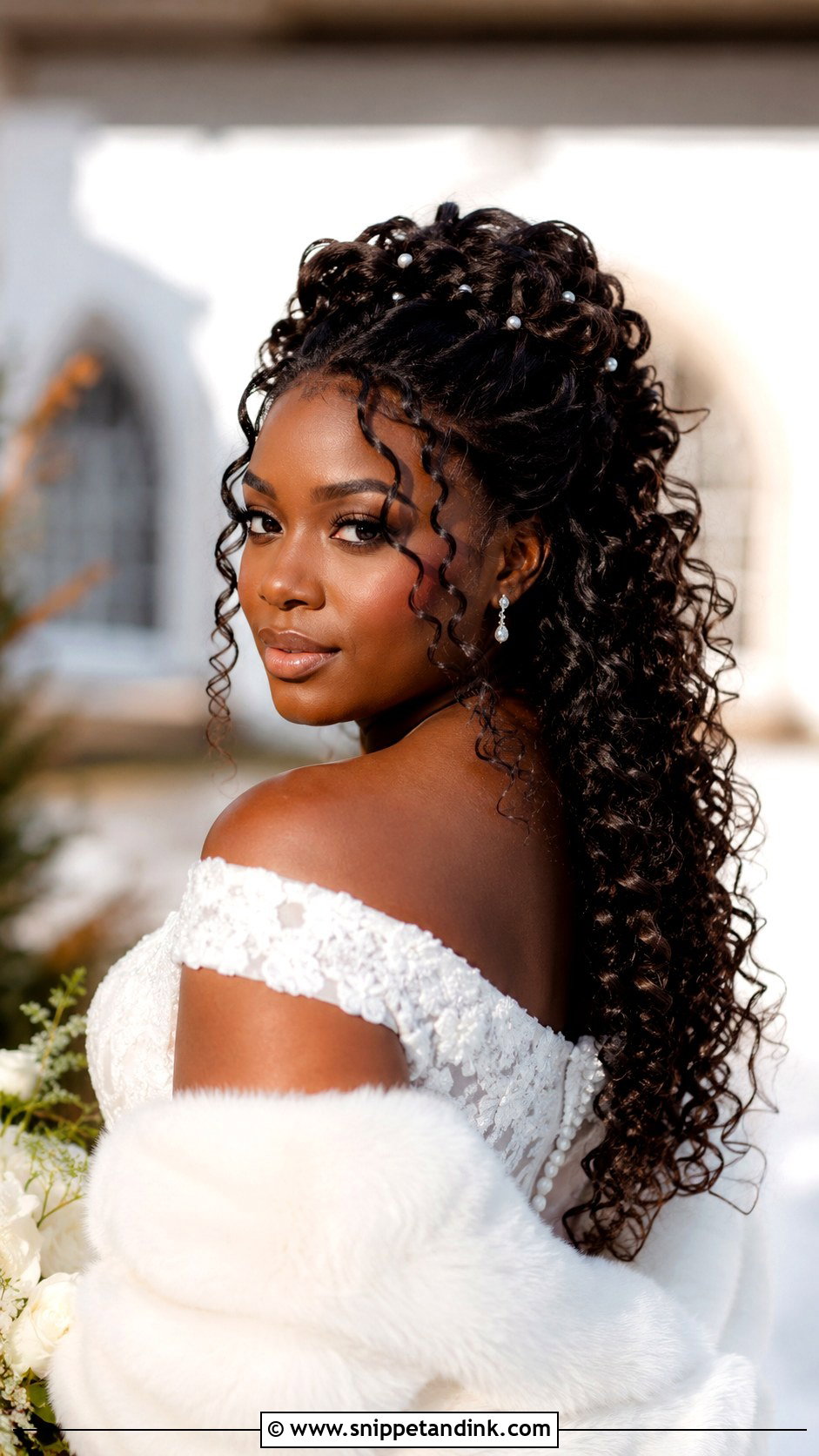 Winter Wedding Curly Half Up Hair For Long Hair - Snippet and Ink - 15 Winter Wedding Hairstyles for Long Hair