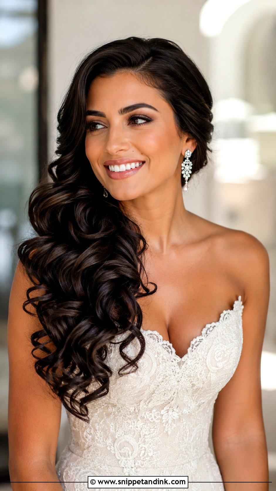Winter Wedding Side Swept Curls For Long Hair - Snippet and Ink - 15 Winter Wedding Hairstyles for Long Hair