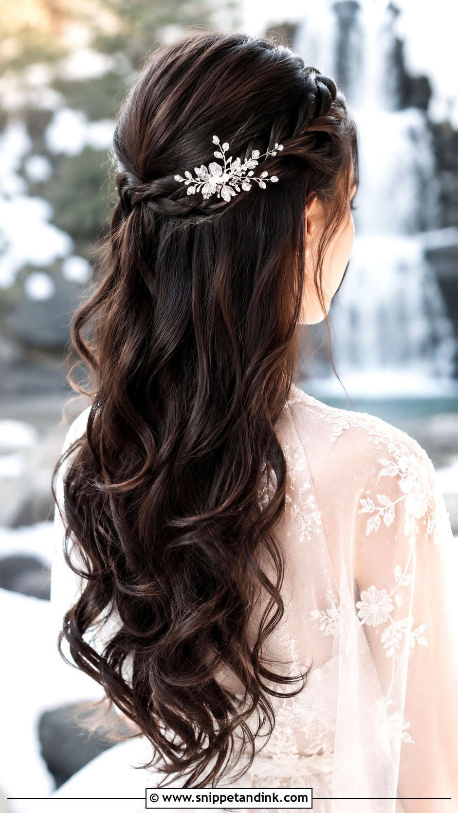 Winter Wedding Waterfall Braid For Long Hair - Snippet and Ink - 15 Winter Wedding Hairstyles for Long Hair