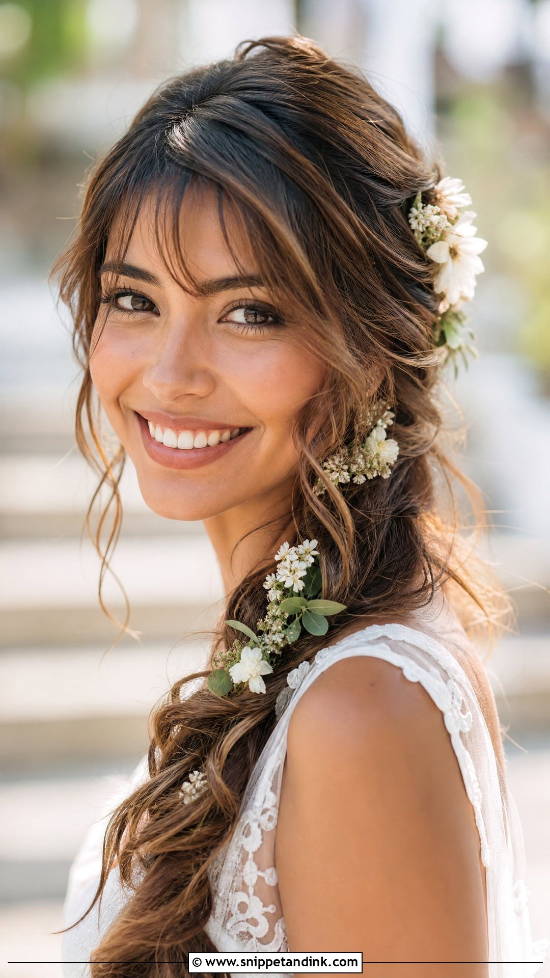 Wispy Bangs With Boho Braids - Snippet and Ink - 30 Wedding Hair with Bangs Ideas