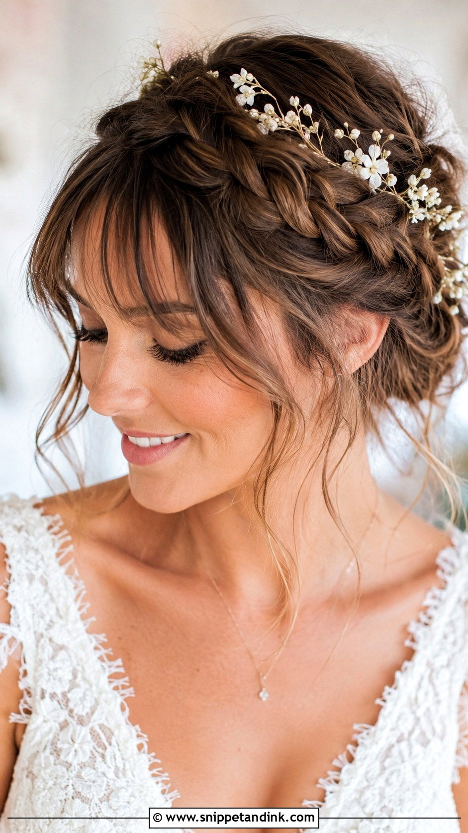 Wispy Bangs With Braided Updo - Snippet and Ink - 25 Bride Hairstyles with Bangs