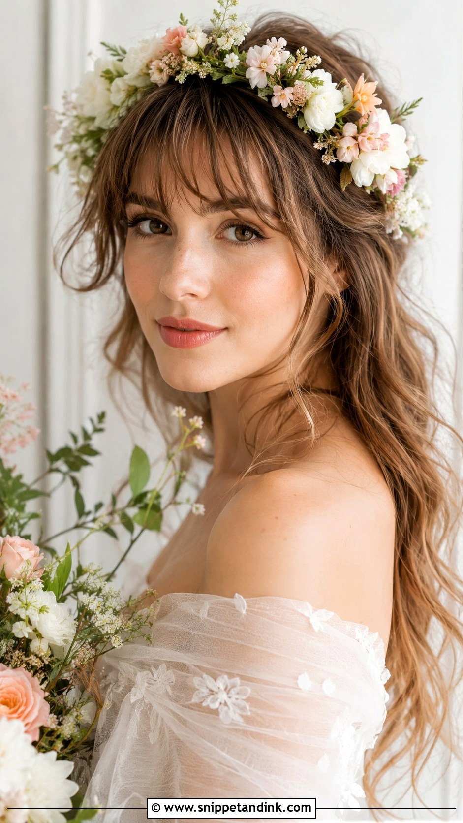 Wispy Bangs With Flower Crown - Snippet and Ink - 25 Bride Hairstyles with Bangs