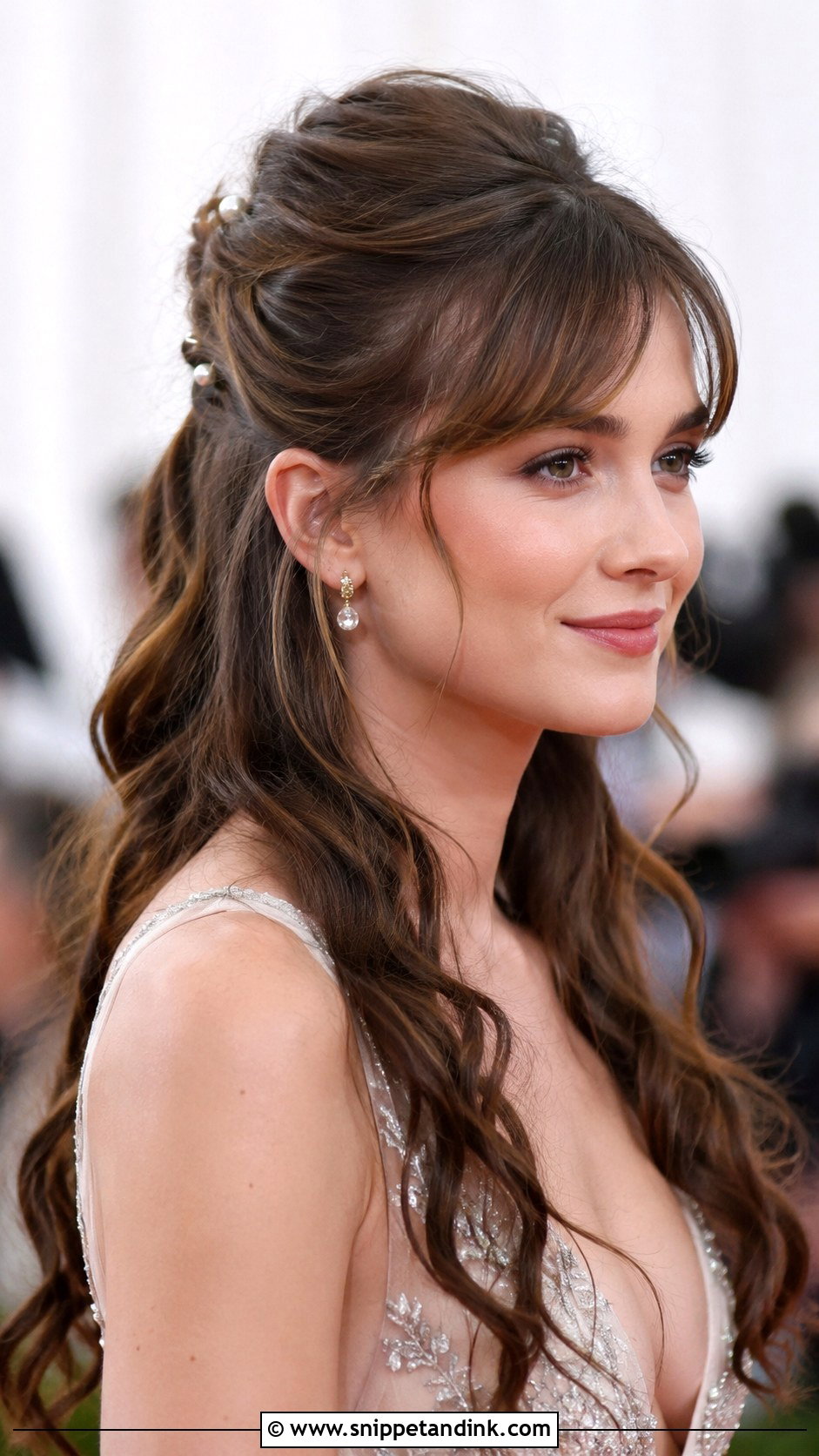 Wispy Bangs With Half Up Half Down - Snippet and Ink - 30 Bridal Hair with Bangs Ideas