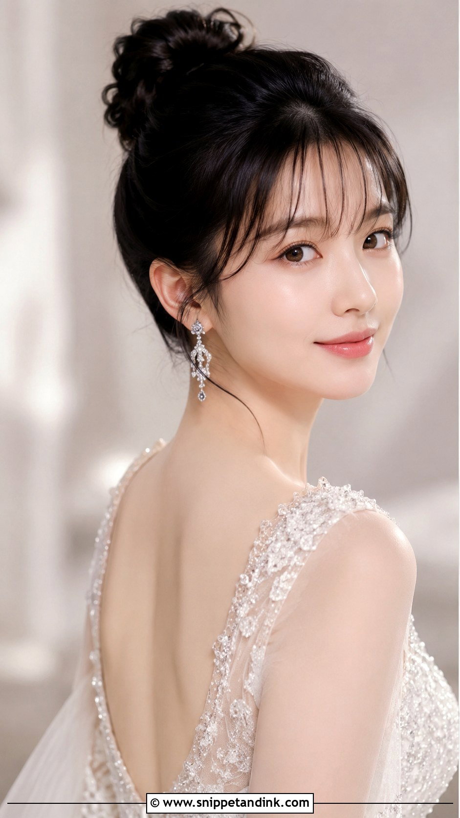 Wispy Bangs With High Bun - Snippet and Ink - 25 Bride Hairstyles with Bangs