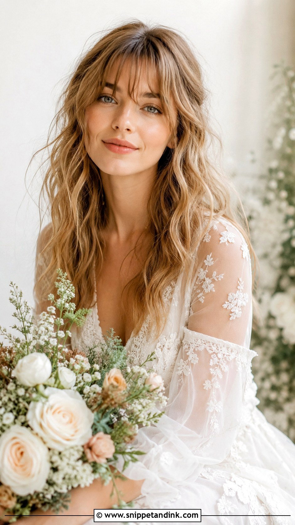 Wispy Bangs With Loose Waves - Snippet and Ink - 25 Bride Hairstyles with Bangs