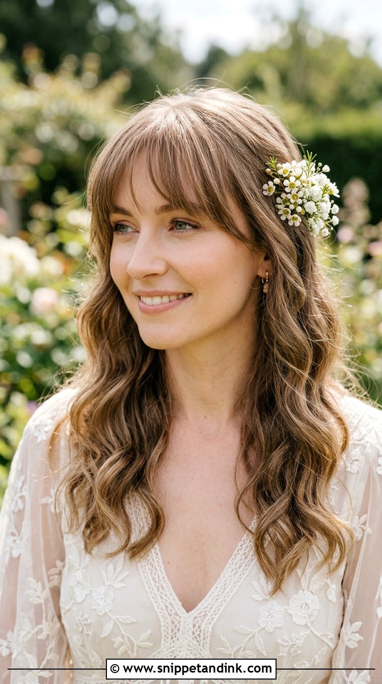 Wispy Bangs With Loose Waves - Snippet and Ink - 20 Bridal Hair Bangs Ideas