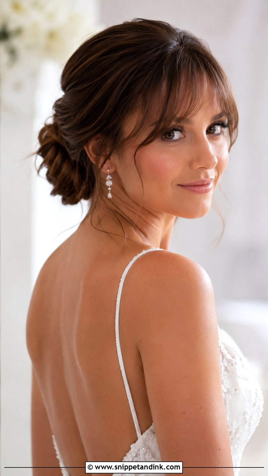 Wispy Bangs With Low Chignon - Snippet and Ink - 25 Bride Hairstyles with Bangs