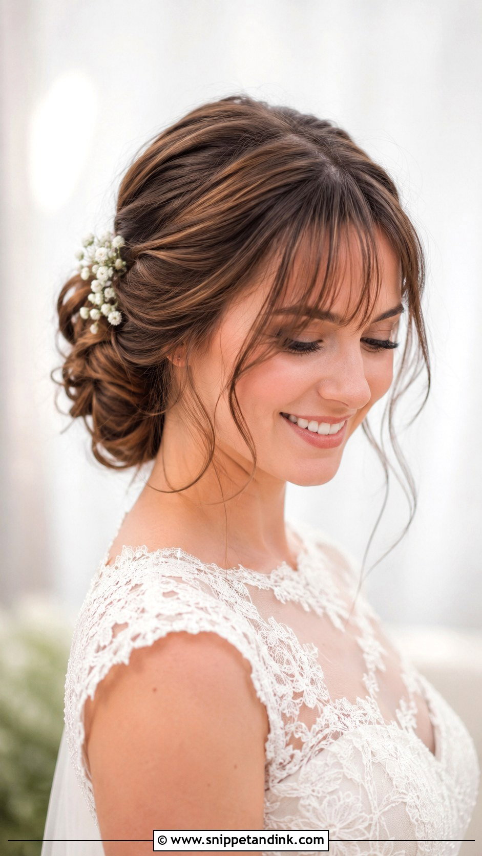 Wispy Bangs With Romantic Updo - Snippet and Ink - 25 Wedding Hair Bangs Ideas