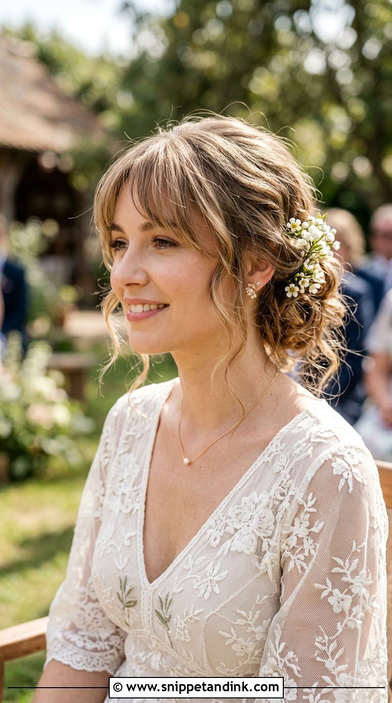 Wispy Bangs With Tousled Low Bun - Snippet and Ink - 20 Bridal Hair Bangs Ideas