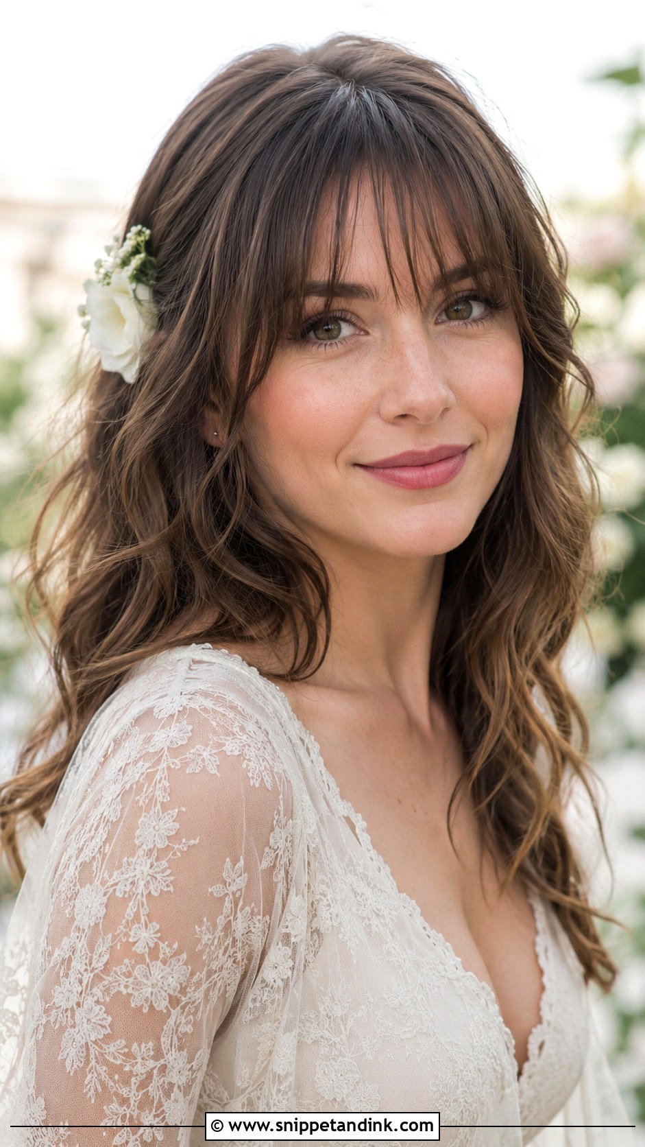 Wispy Bangs With Tousled Waves - Snippet and Ink - 30 Bridal Hair with Bangs Ideas