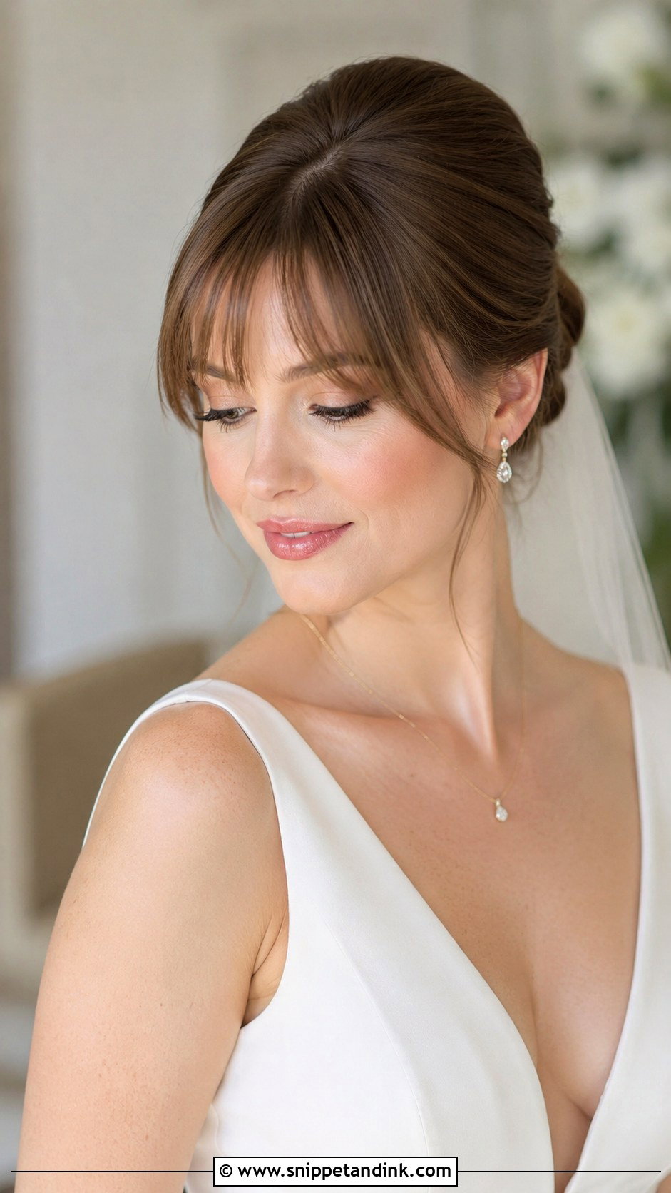 Wispy Bangs With a Bridal Bun - Snippet and Ink - 20 Bride Front Hairstyles
