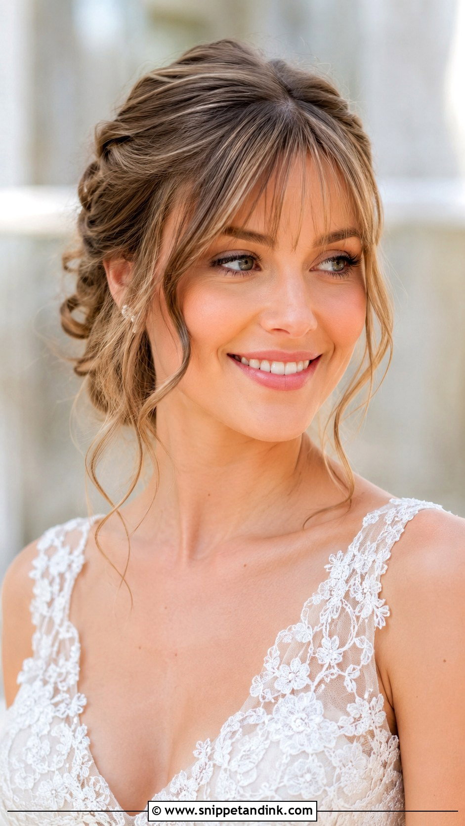 Wispy Bangs With a Romantic Updo - Snippet and Ink - 20 Brides with Bangs