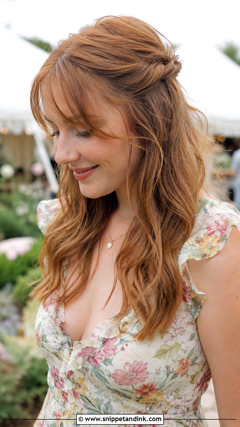 Wispy Bangs With a Twisted Half Up - Snippet and Ink - 20 Wedding Guest Hairstyles Bangs