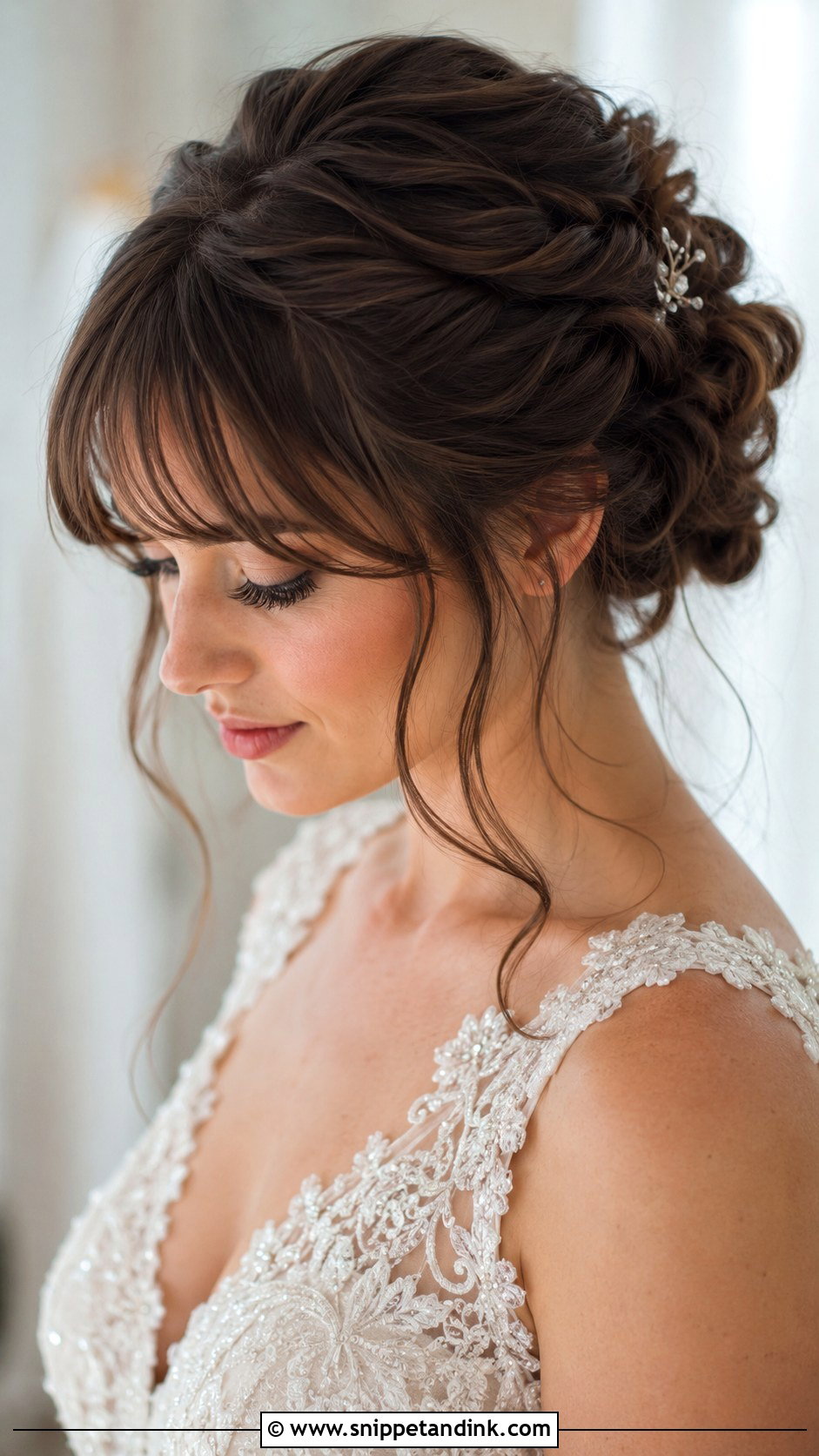 Wispy Bangs With a Twisted Updo - Snippet and Ink - 20 Brides with Bangs