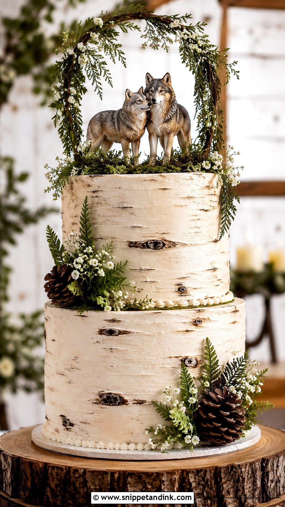 Wolf Wedding Cake With Birch Bark - Snippet and Ink - 20 Wolf Wedding Cake Ideas