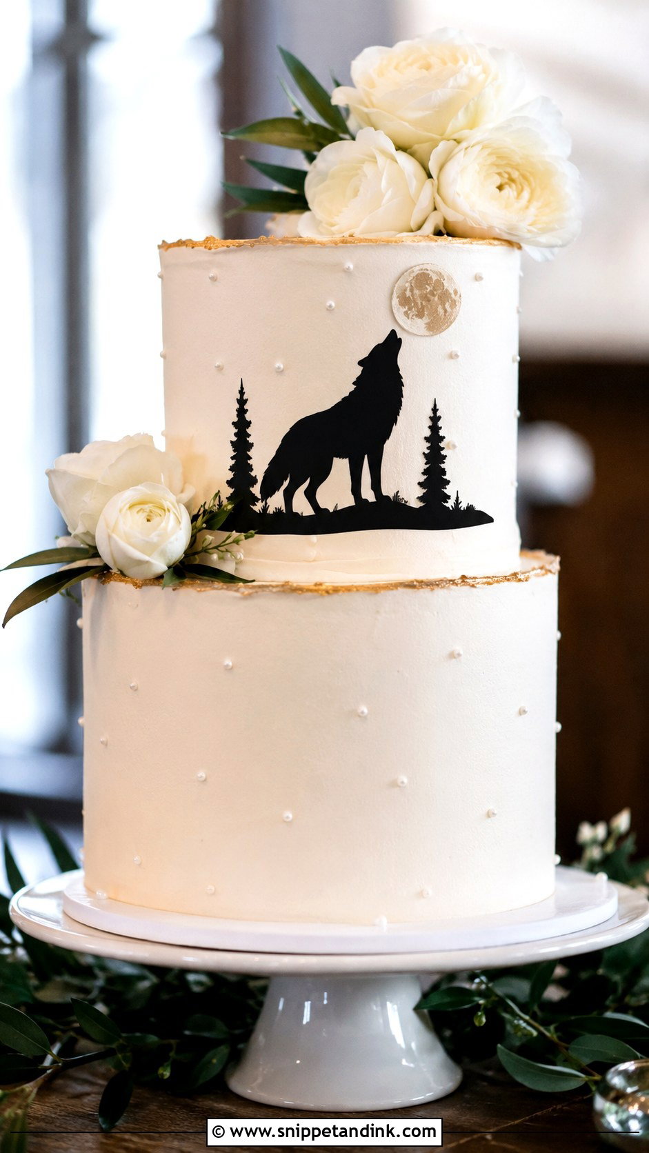 Wolf Wedding Cake With Black Silhouette - Snippet and Ink - 20 Wolf Wedding Cake Ideas