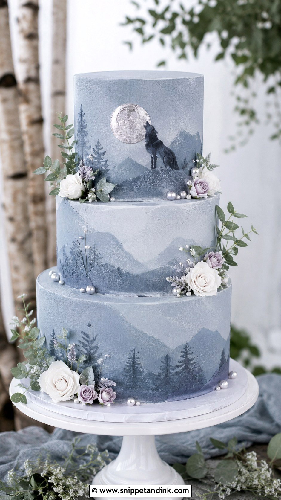 Wolf Wedding Cake With Blue Gray Frosting - Snippet and Ink - 20 Wolf Wedding Cake Ideas