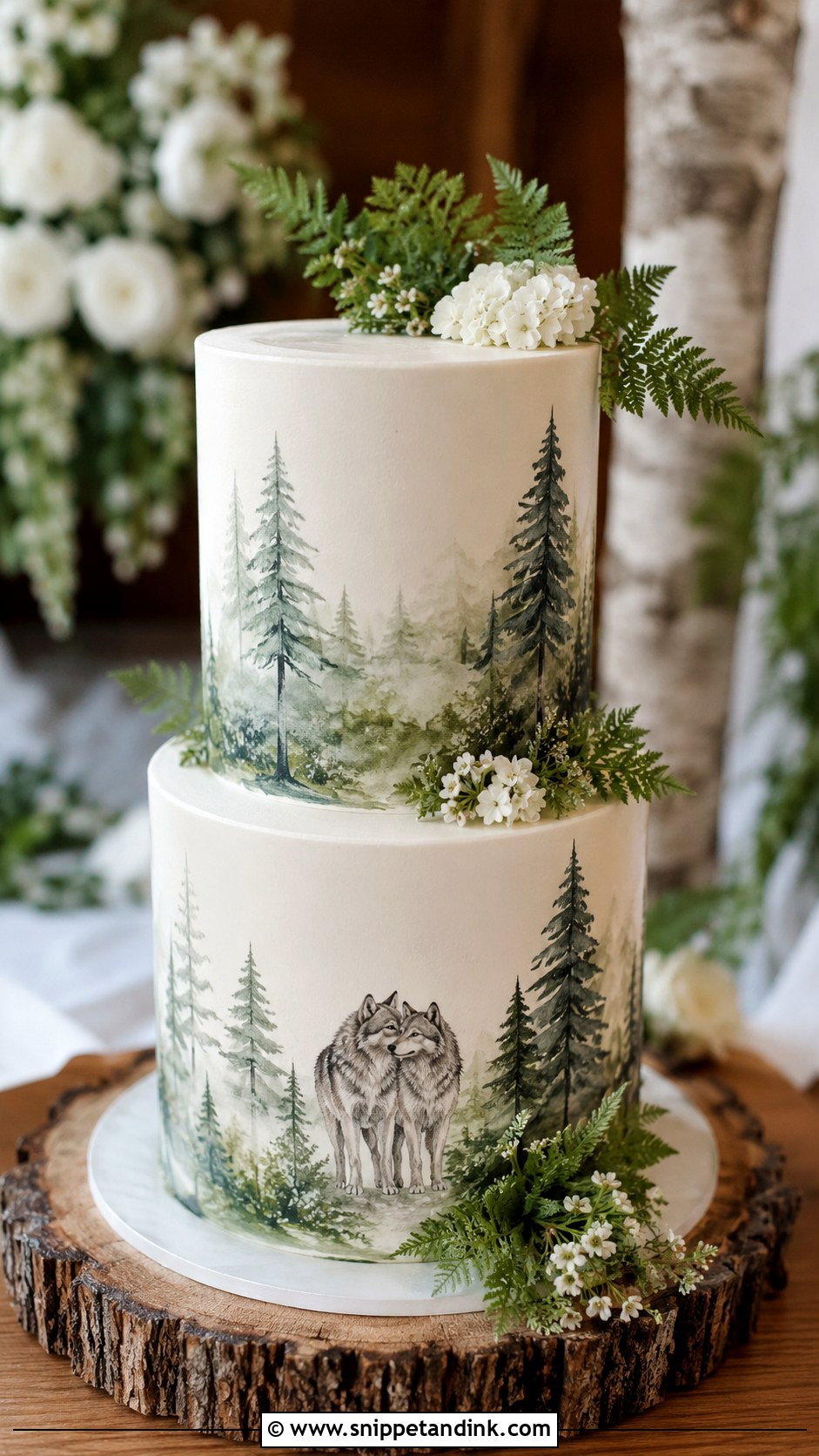 Wolf Wedding Cake With Forest Trees - Snippet and Ink - 20 Wolf Wedding Cake Ideas