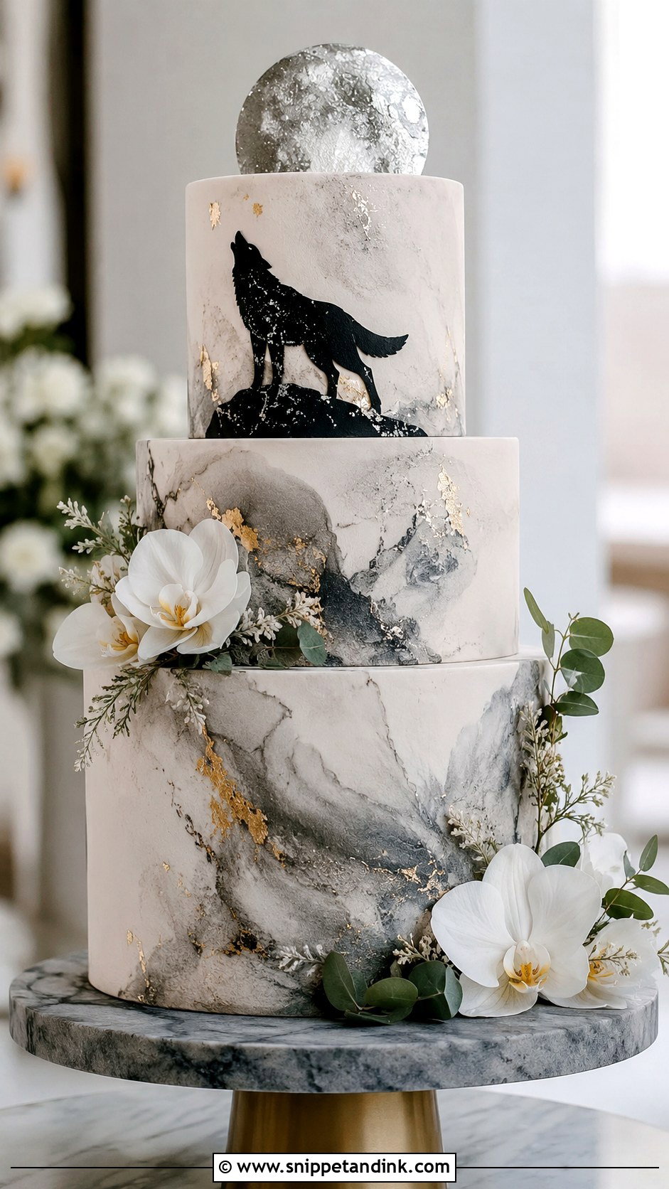 Wolf Wedding Cake With Marble Frosting - Snippet and Ink - 20 Wolf Wedding Cake Ideas