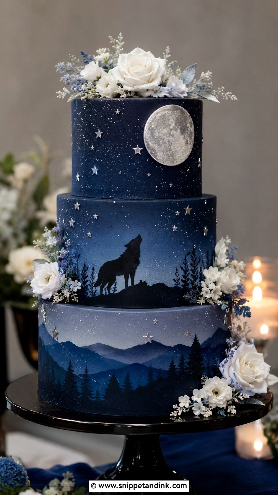 Wolf Wedding Cake With Night Sky - Snippet and Ink - 20 Wolf Wedding Cake Ideas
