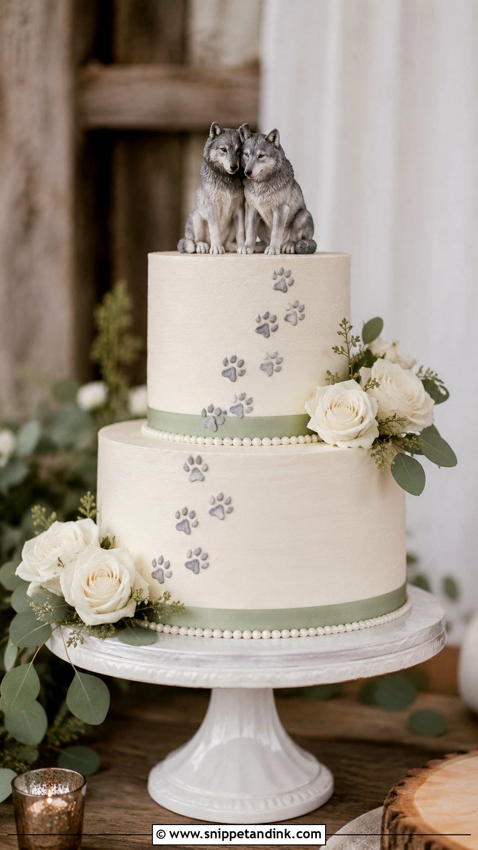 Wolf Wedding Cake With Paw Prints - Snippet and Ink - 20 Wolf Wedding Cake Ideas